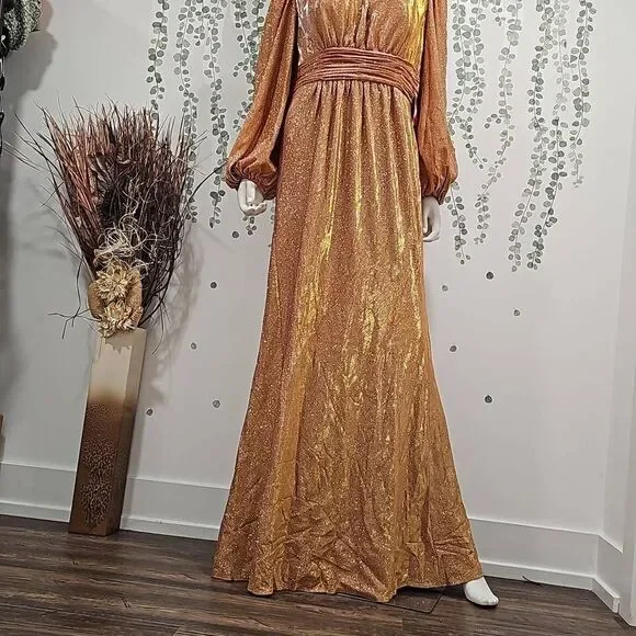 Mac Duggal Bishop Sleeve High Neck Dress Sz 12 - Picture 9 of 11